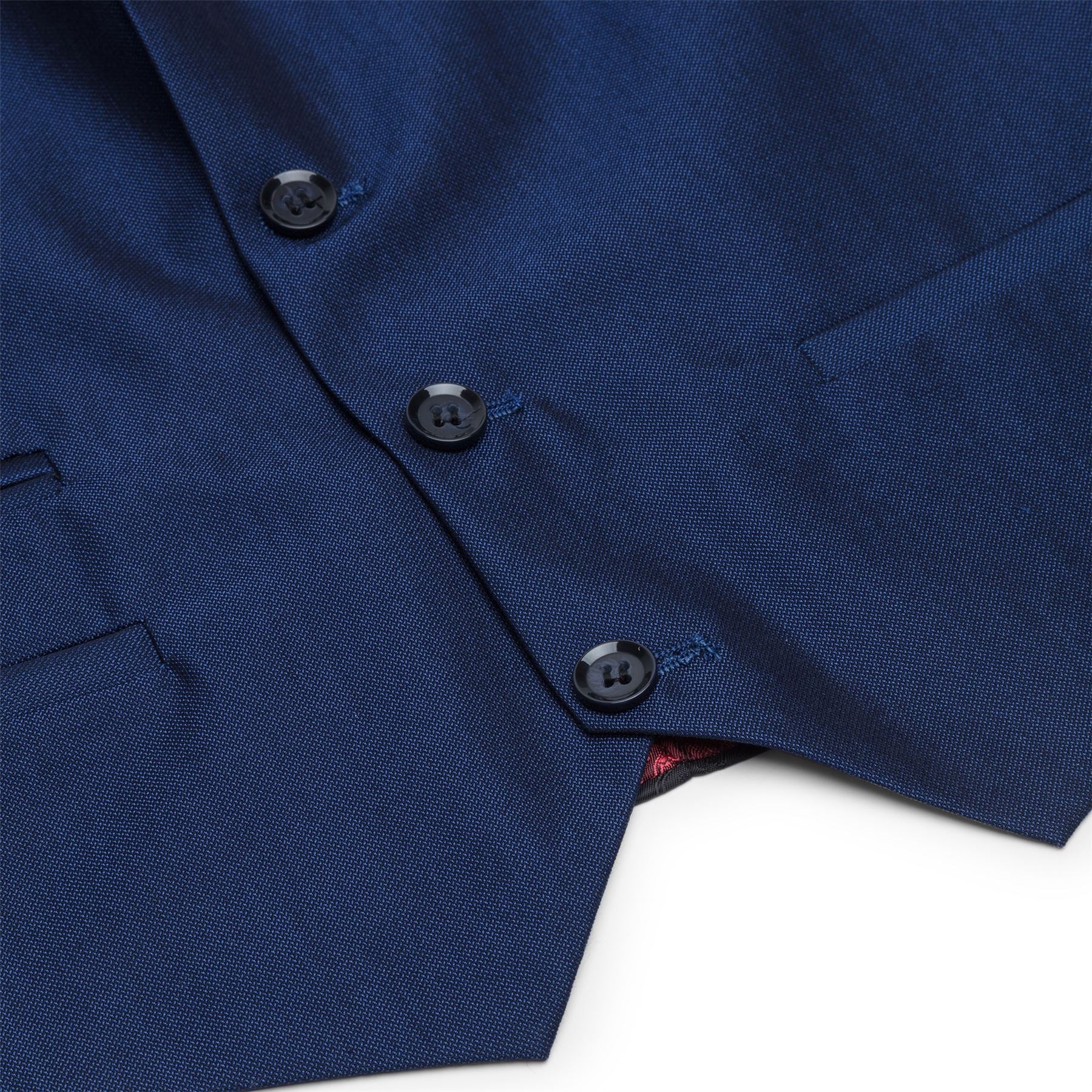 Terno infantil de 3 peças azul brilhante para festa de casamento, corte sob medida, elegante e formal.