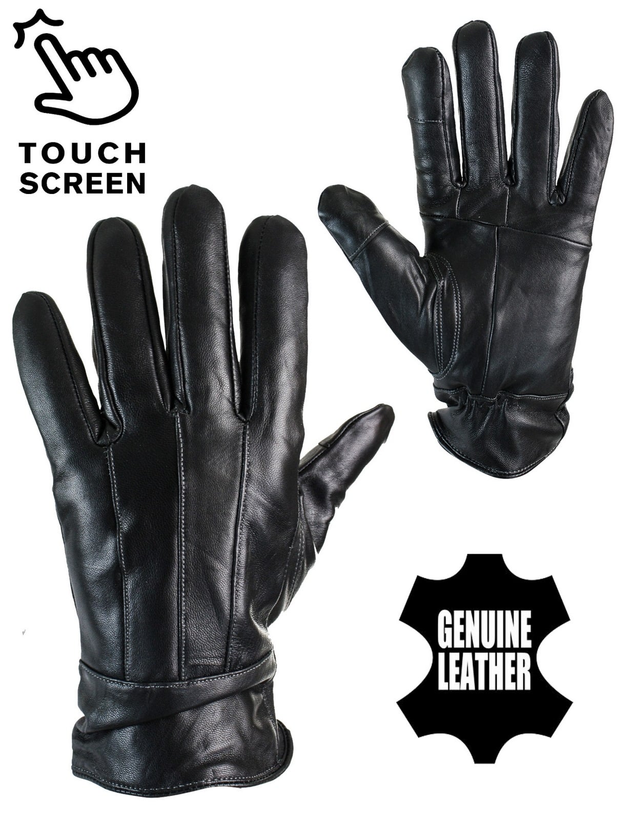 Luvas de inverno masculinas KK IMG 6059 em couro legítimo, com forro térmico, ideais para dirigir e compatíveis com tela sensível ao toque.