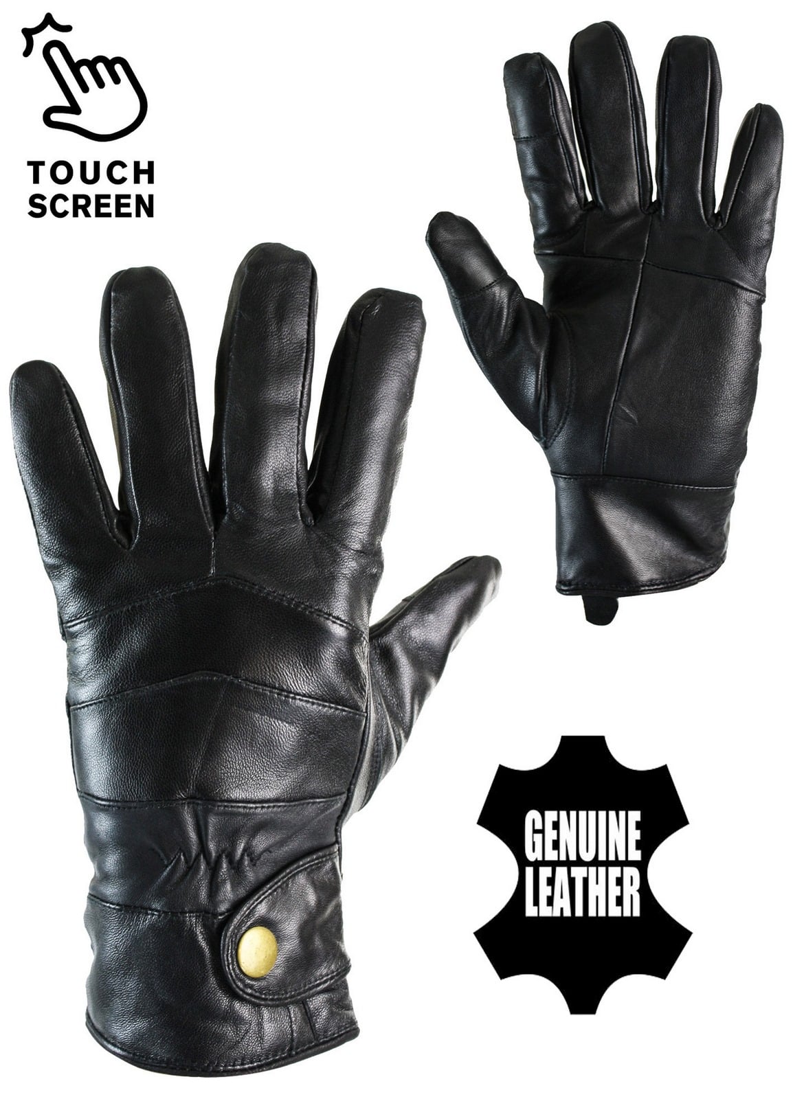 Luvas de inverno masculinas KK IMG 6060 em couro legítimo, com forro térmico, ideais para dirigir e compatíveis com tela sensível ao toque.