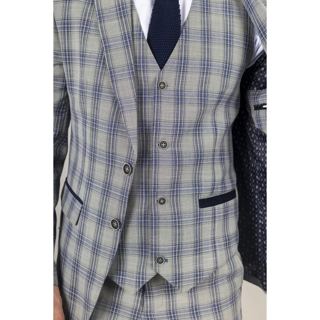 Knight - Blazer masculino xadrez cinza e azul