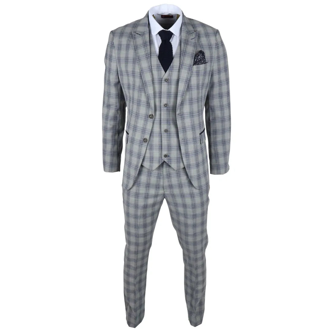 Terno masculino Knight de 3 peças xadrez cinza e azul