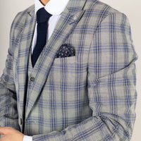 Terno masculino Knight de 3 peças xadrez cinza e azul