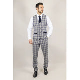 Terno masculino Knight de 3 peças xadrez cinza e azul