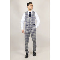 Terno masculino Knight de 3 peças xadrez cinza e azul