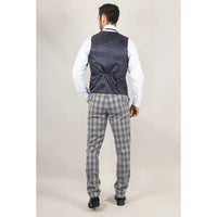 Terno masculino Knight de 3 peças xadrez cinza e azul