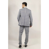 Terno masculino Knight de 3 peças xadrez cinza e azul