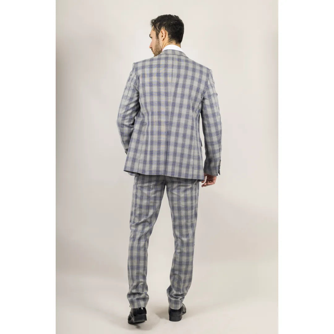 Terno masculino Knight de 3 peças xadrez cinza e azul