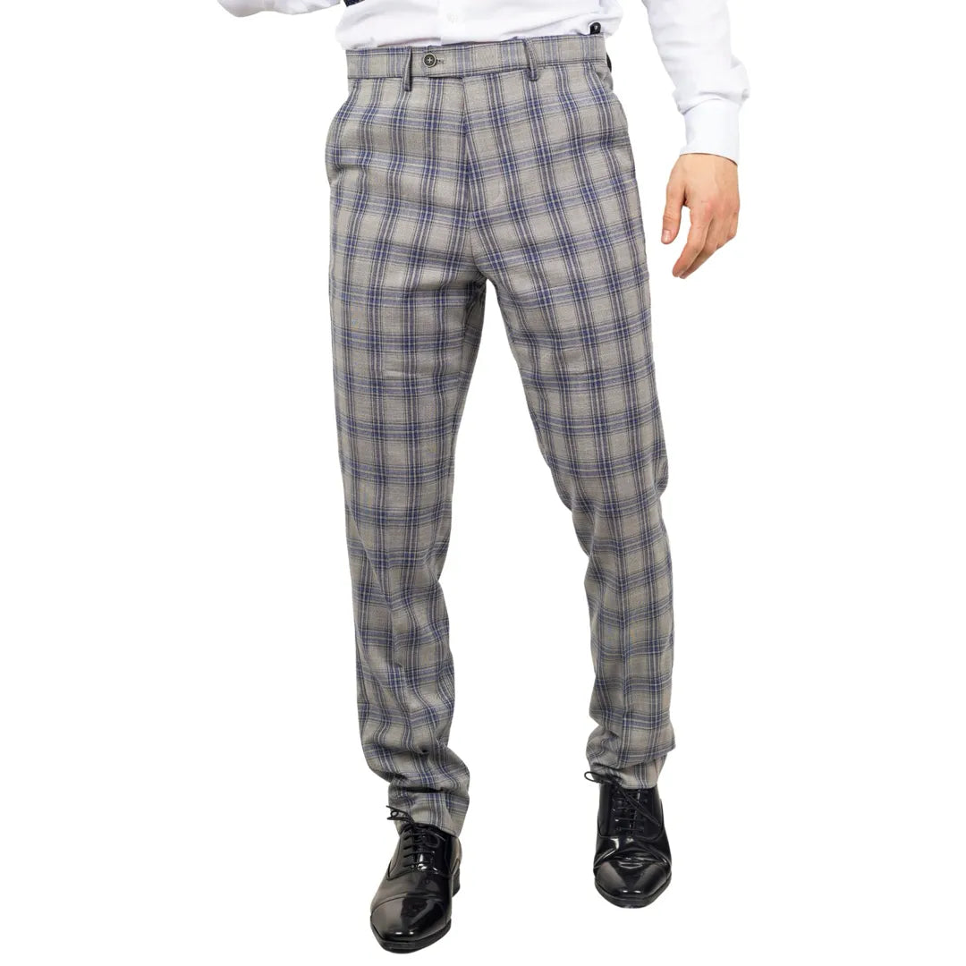 Calças xadrez cinza e azul Knight para homem