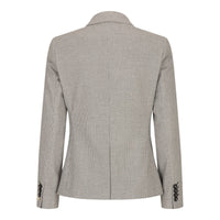 Blazer feminino bege em tweed e lã, estilo clássico de caça, vintage anos 1920, retrô.