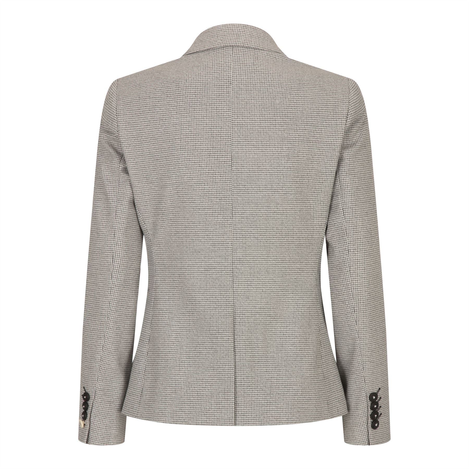 Blazer feminino bege em tweed e lã, estilo clássico de caça, vintage anos 1920, retrô.