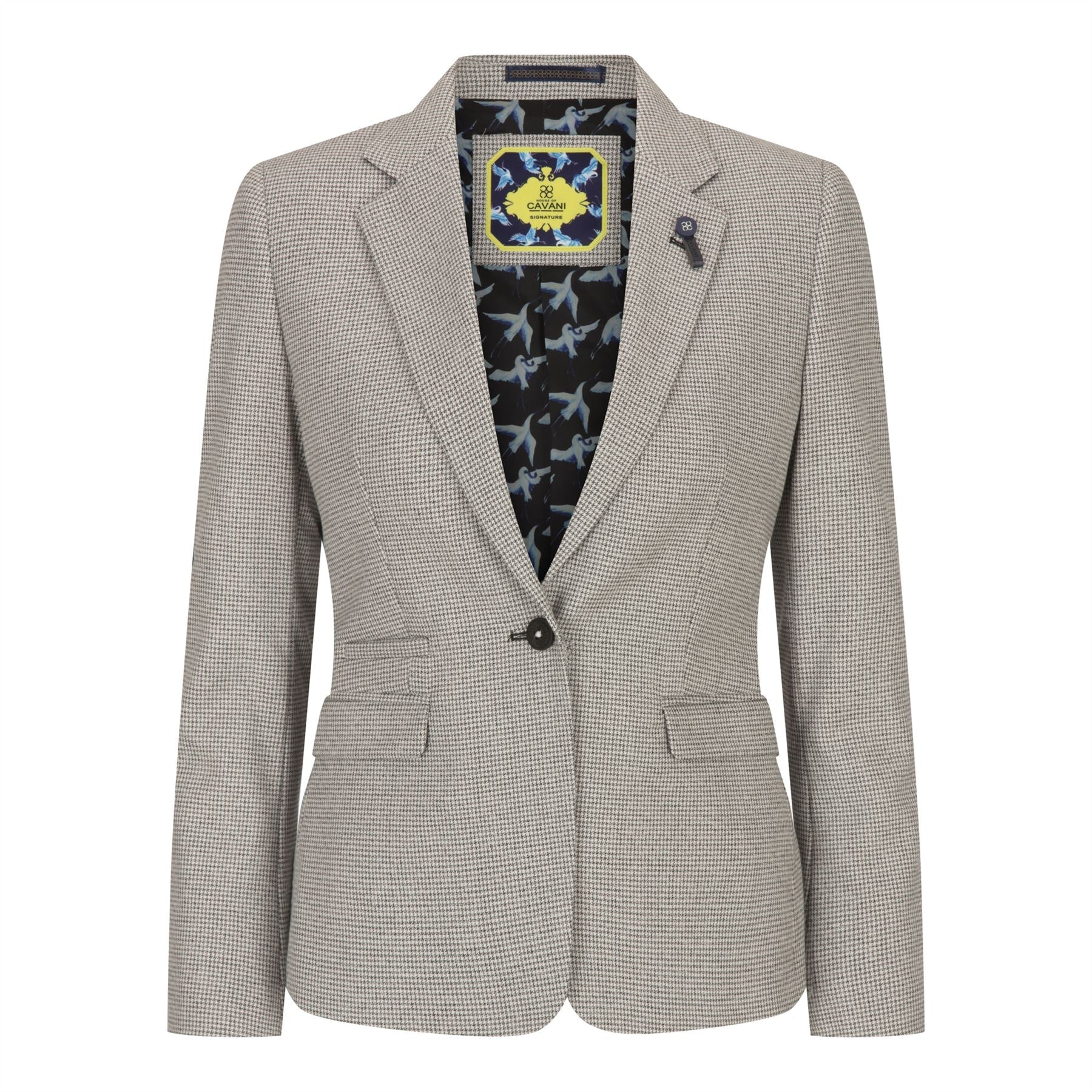 Blazer feminino bege em tweed e lã, estilo clássico de caça, vintage anos 1920, retrô.
