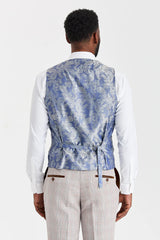 Terno bege Leo com colete de tweed azul-marinho Harris