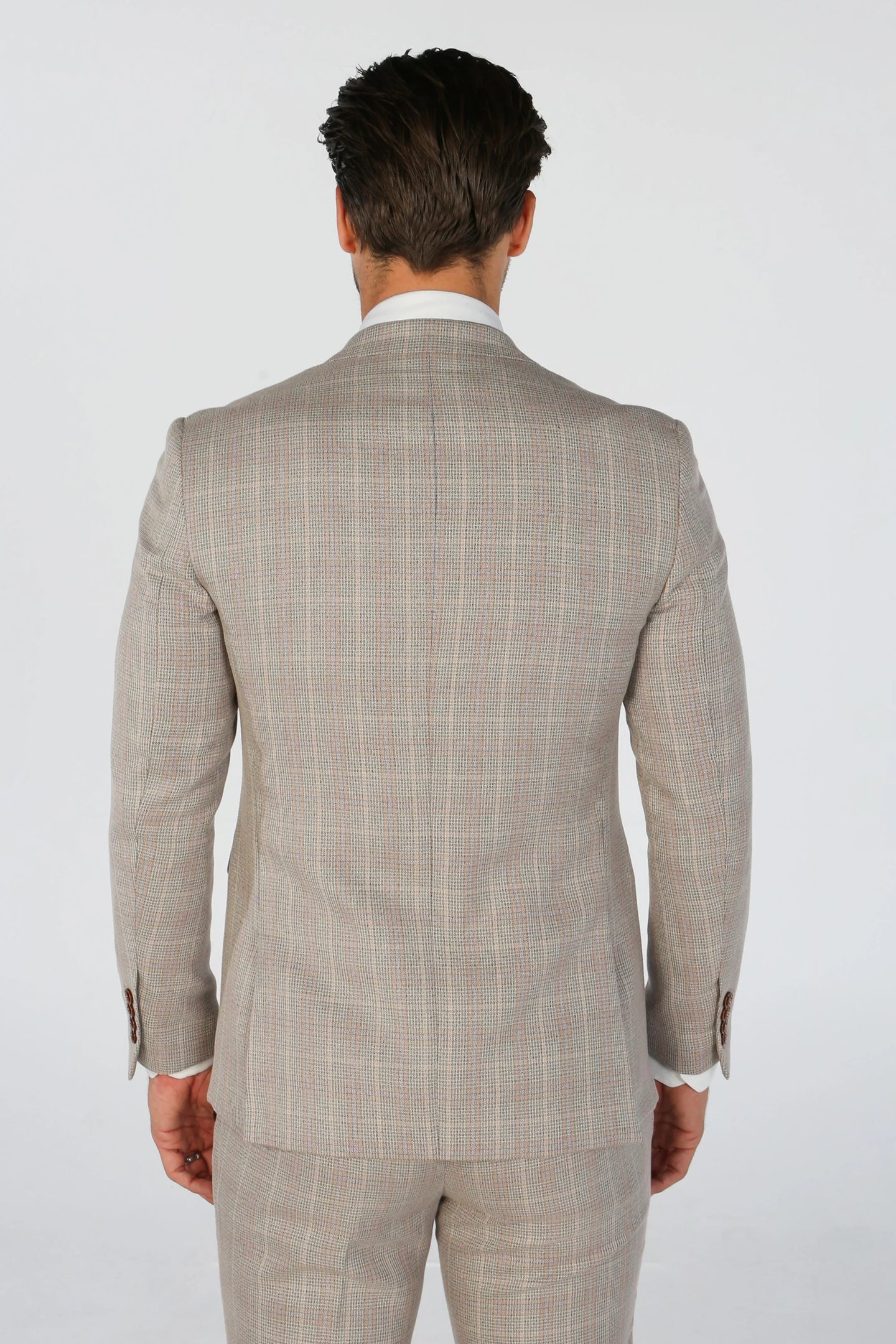 Leo - Blazer masculino bege xadrez de corte ajustado