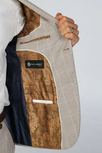 Leo - Blazer masculino bege xadrez de corte ajustado