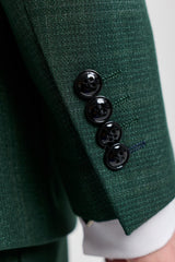 Leo - Terno masculino verde de três peças com estampa xadrez e corte sob medida.