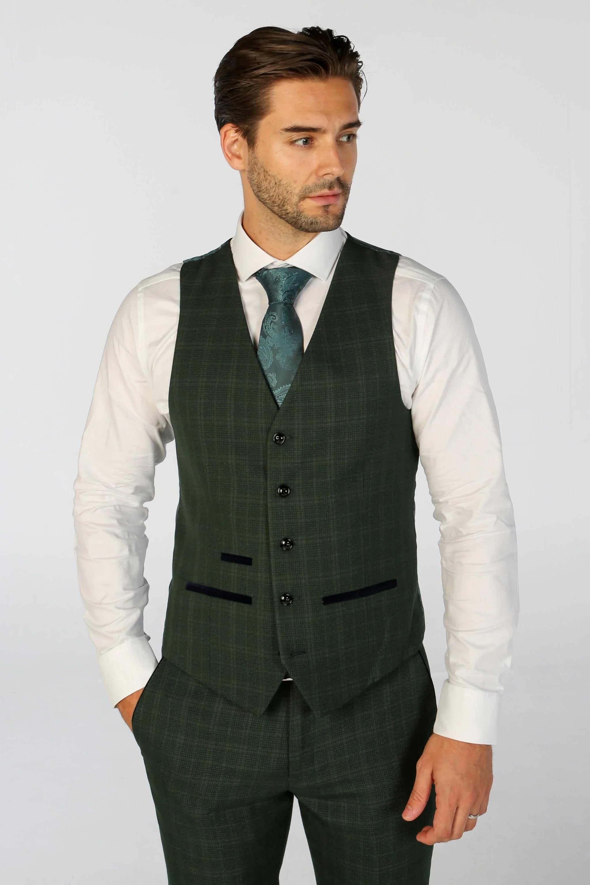 Leo - Colete masculino verde xadrez com corte ajustado