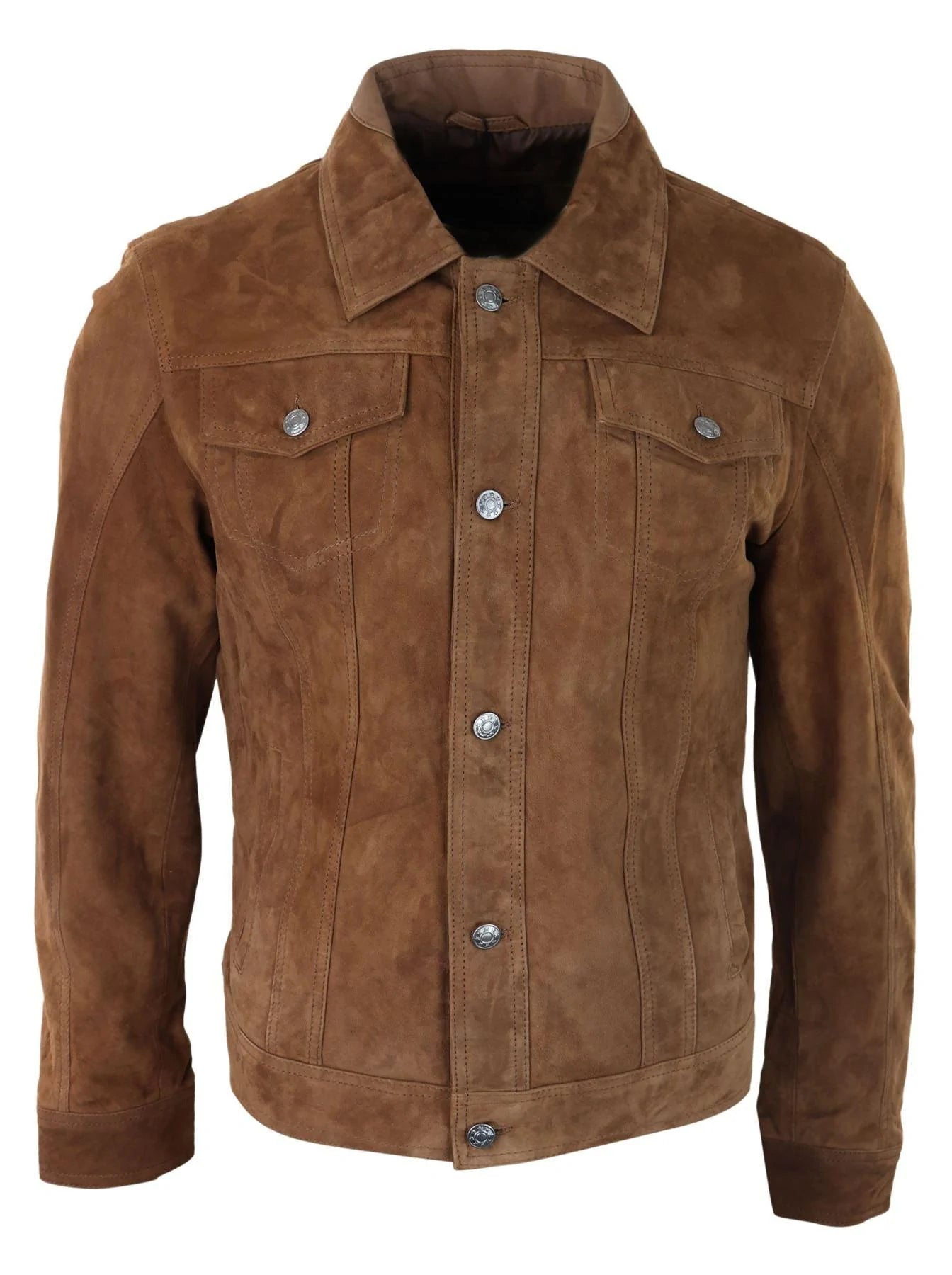 Jaqueta masculina de camurça genuína, calça jeans de couro, shorts jeans, estilo motociclista clássico vintage bege.
