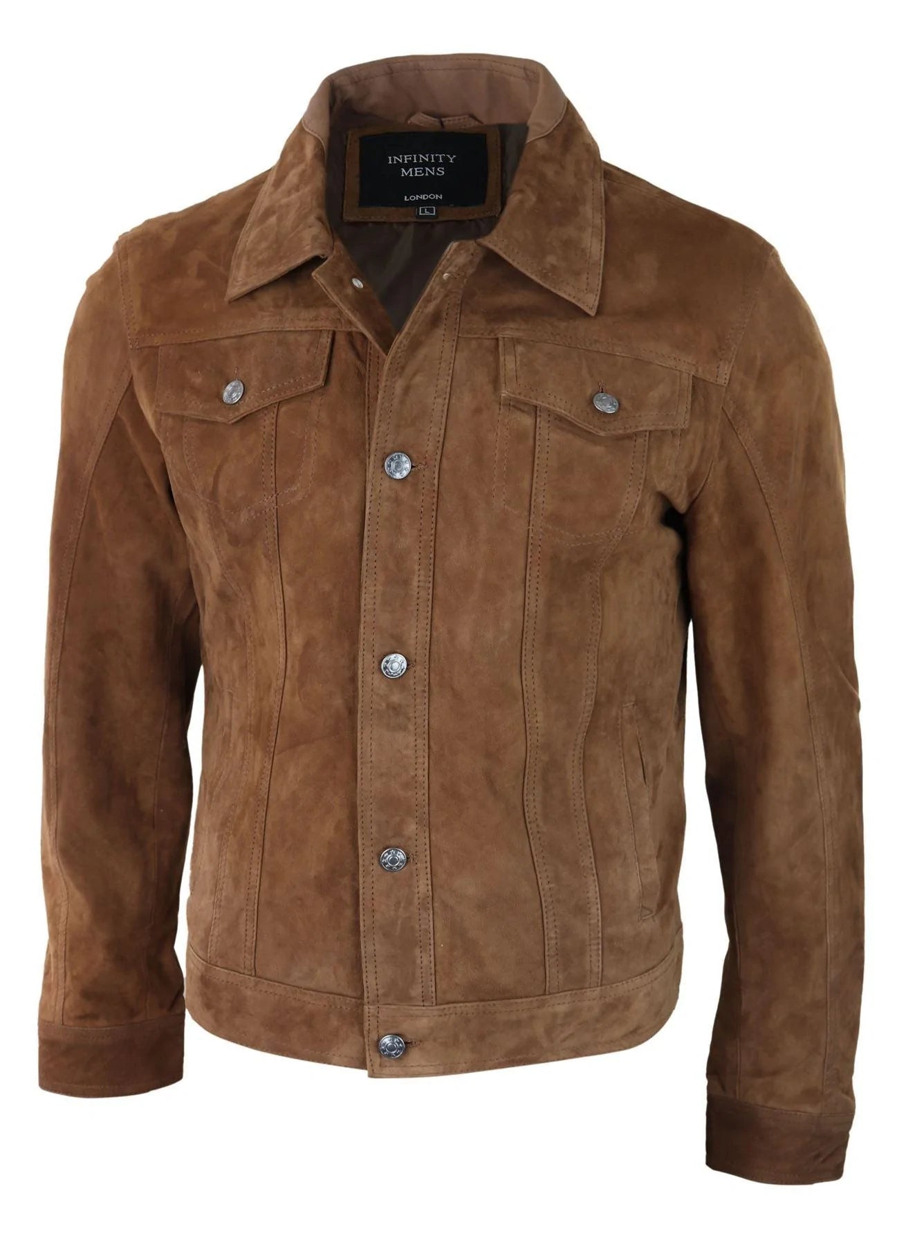 Jaqueta masculina de camurça genuína, calça jeans de couro, shorts jeans, estilo motociclista clássico vintage bege.