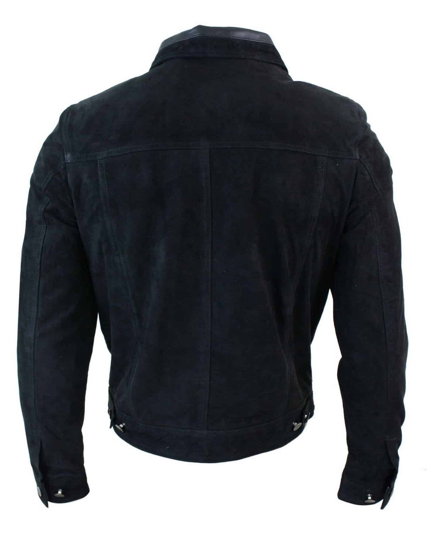Jaqueta jeans masculina vintage curta estilo retrô em camurça genuína - Cor preta