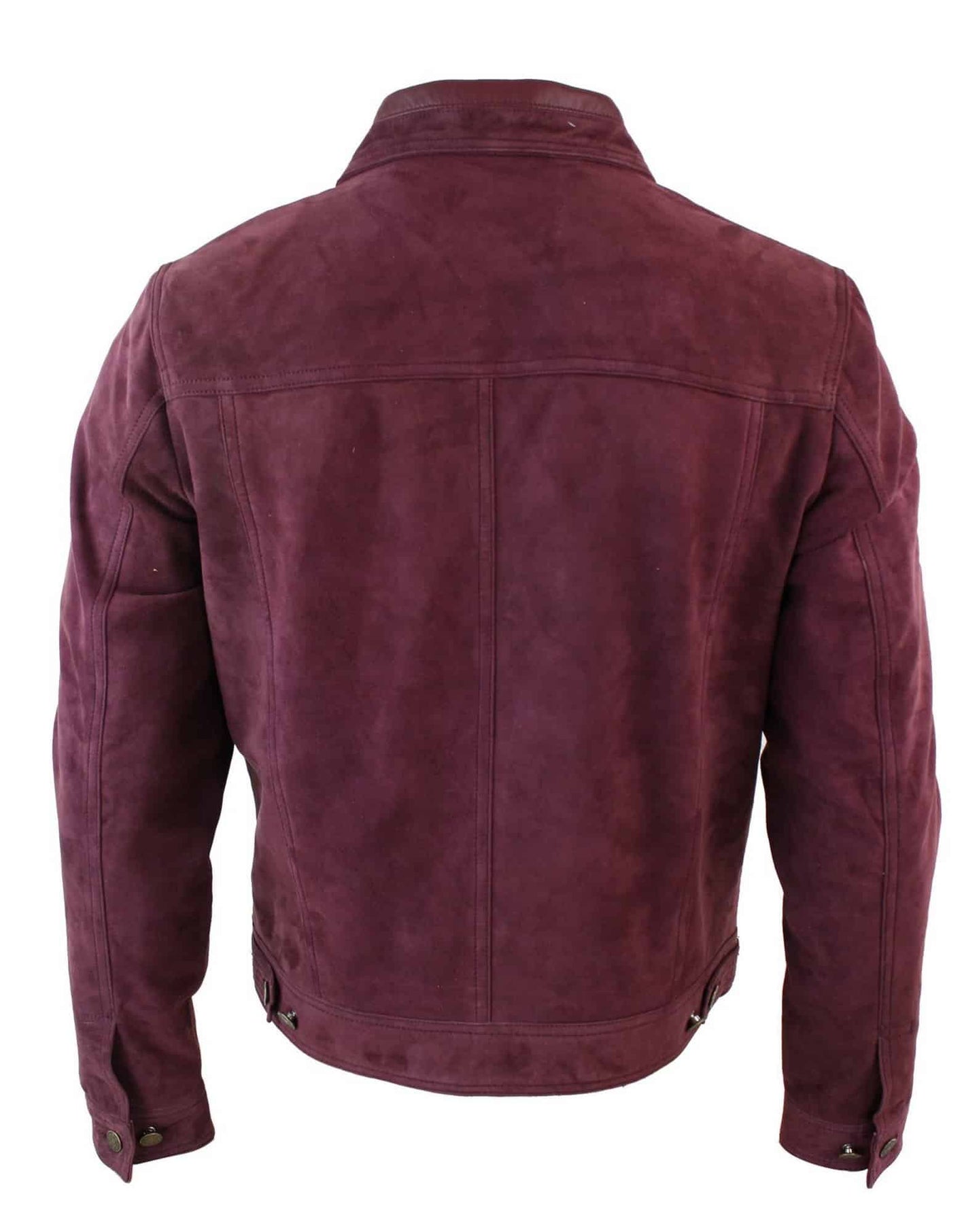 Jaqueta jeans masculina vintage curta estilo retrô em camurça genuína, cor bordô.