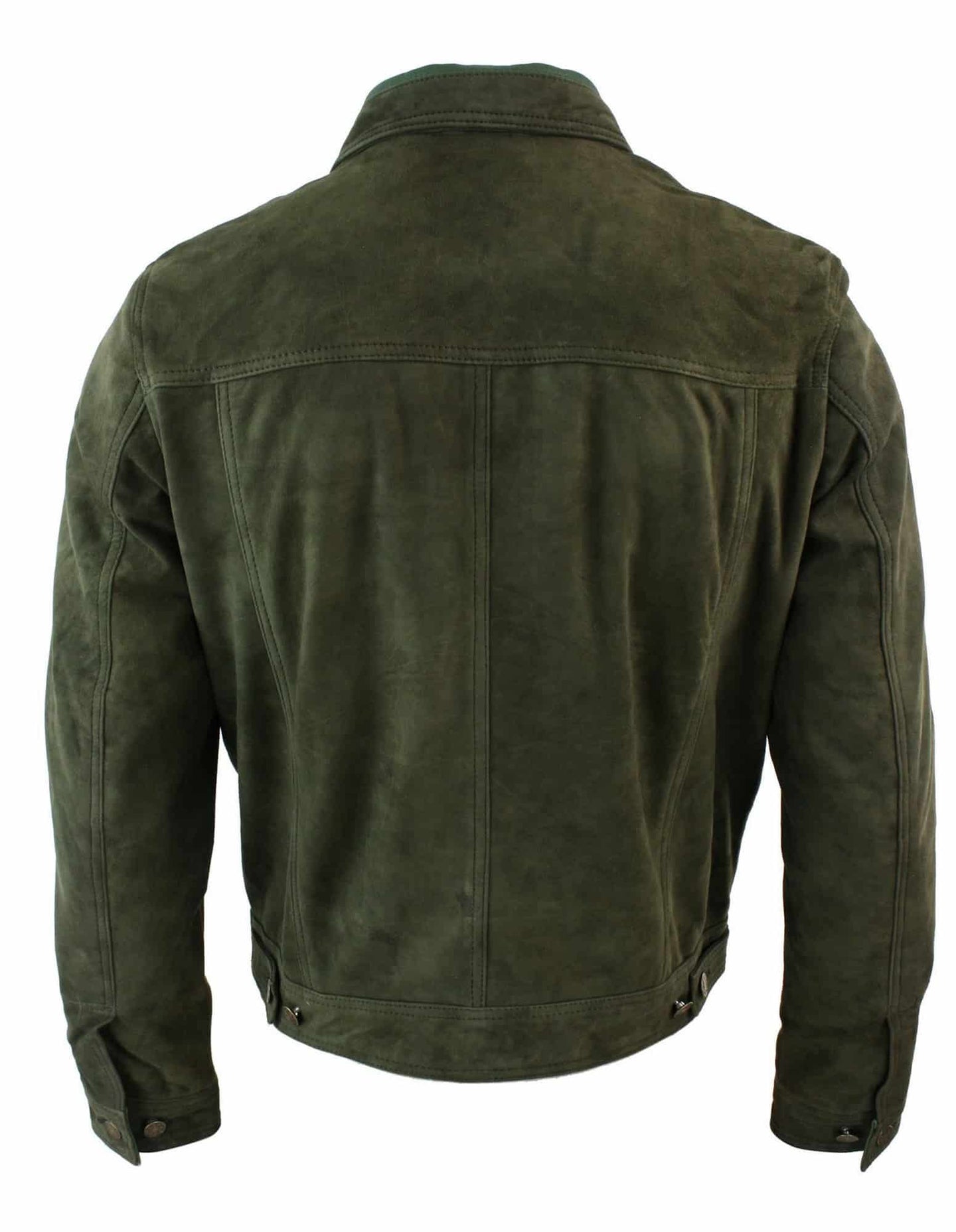 Jaqueta jeans masculina vintage curta estilo retrô em camurça genuína - Cor verde-oliva