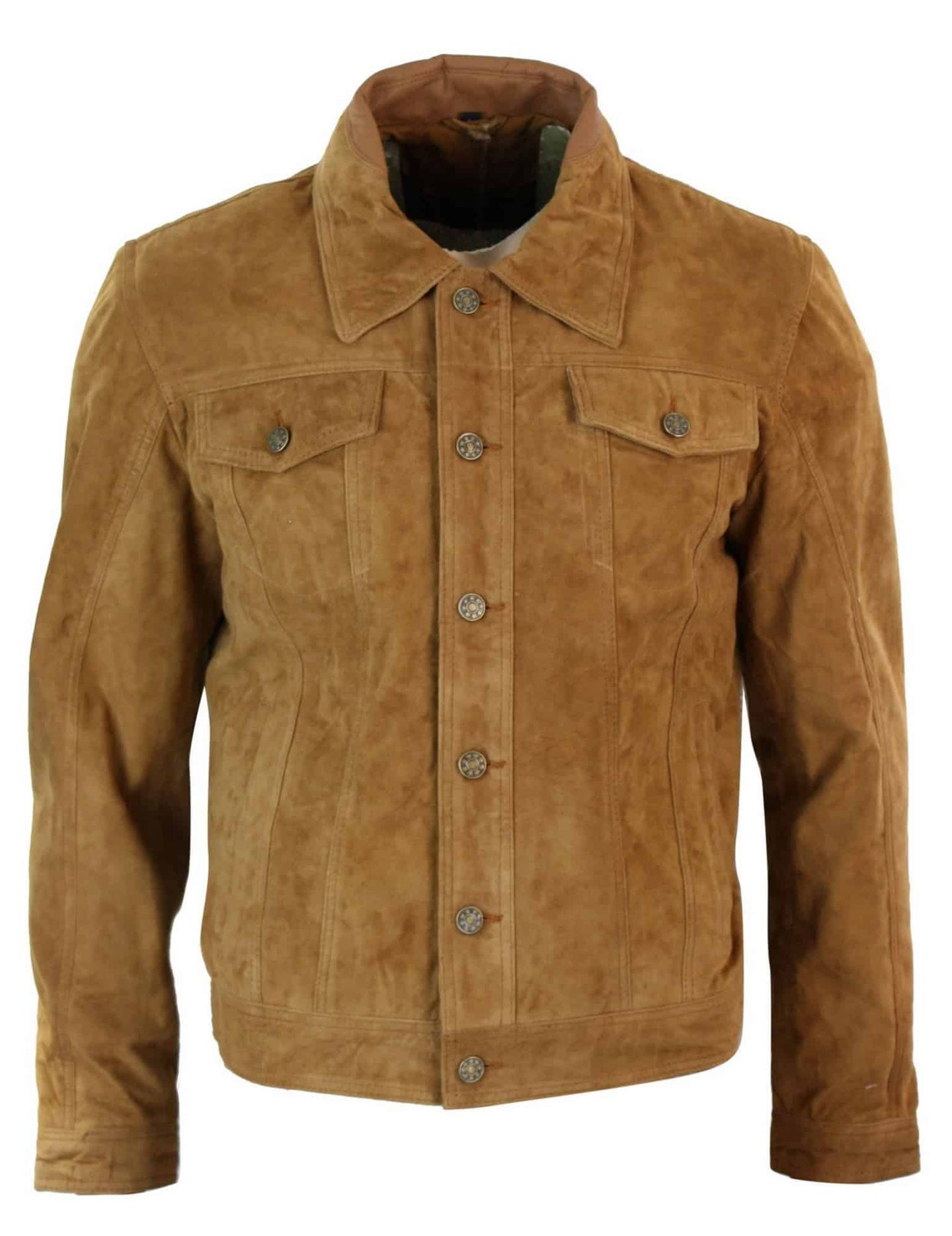 Jaqueta jeans masculina vintage curta estilo retrô em camurça genuína - Cor marrom