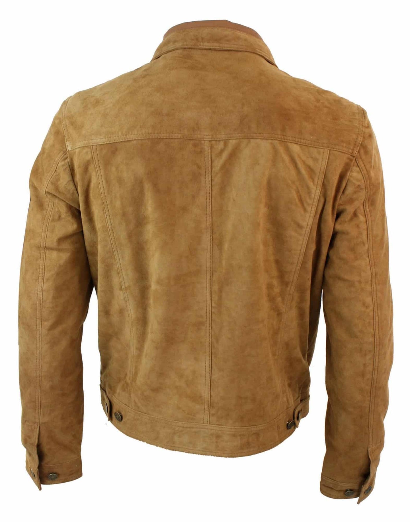 Jaqueta jeans masculina vintage curta estilo retrô em camurça genuína - Cor marrom
