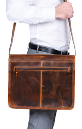 Bolsa mensageiro para laptop em couro legítimo - até 15" - cor bege