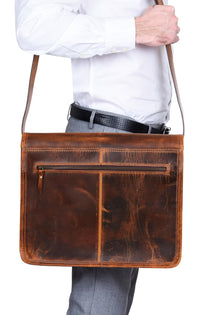 Bolsa mensageiro para laptop em couro legítimo - até 15" - cor bege