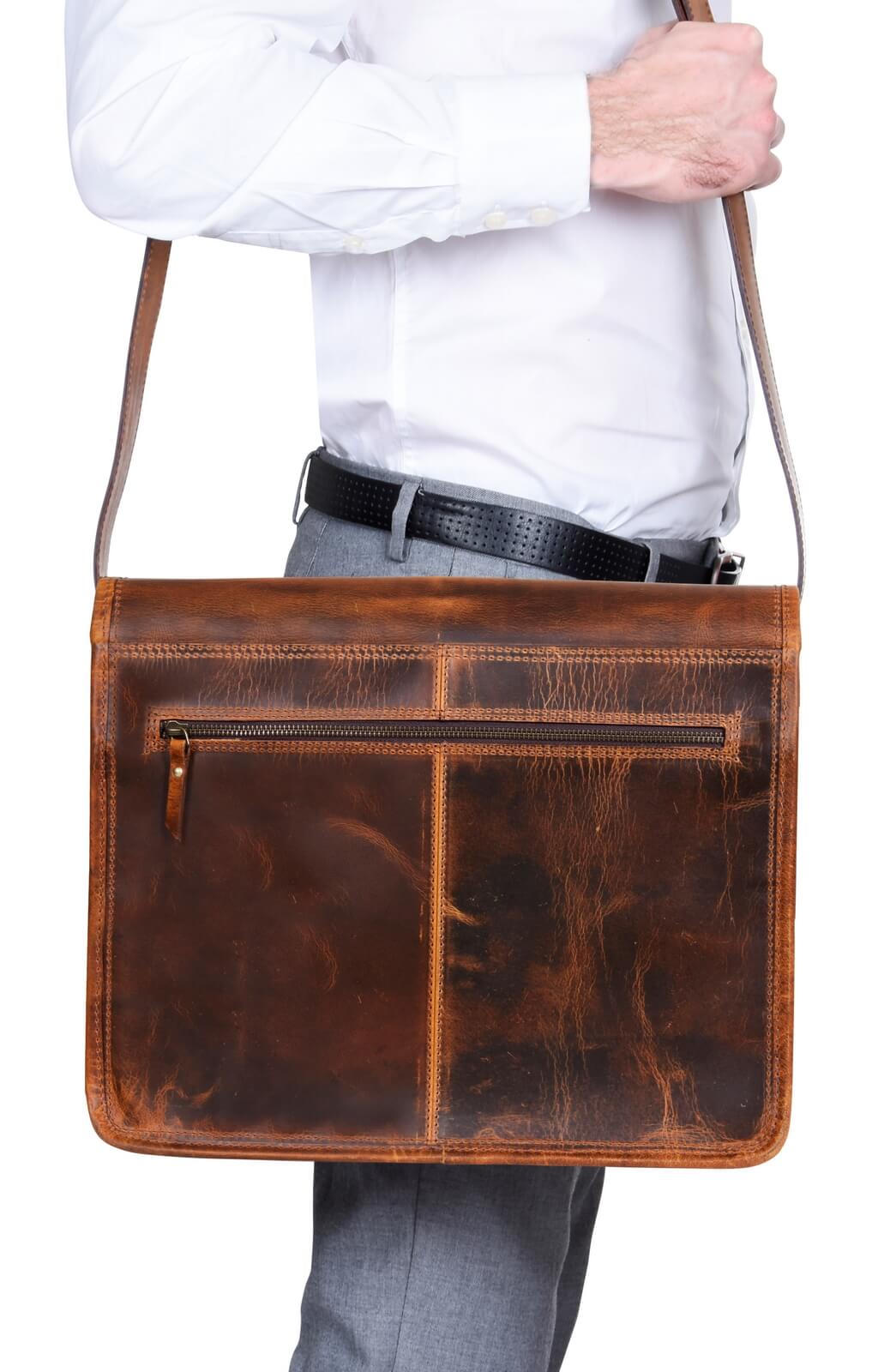 Bolsa mensageiro para laptop em couro legítimo - até 15" - cor bege