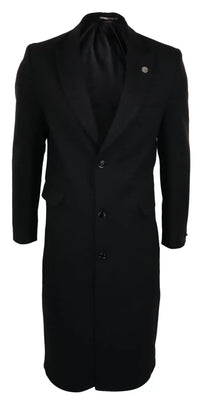 Compare as cores do sobretudo masculino comprido estilo Mac Jacket com toque de lã, preto, inspirado nos Blinders dos anos 1920.