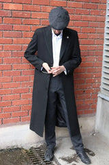 Compare as cores do sobretudo masculino comprido estilo Mac Jacket com toque de lã, preto, inspirado nos Blinders dos anos 1920.