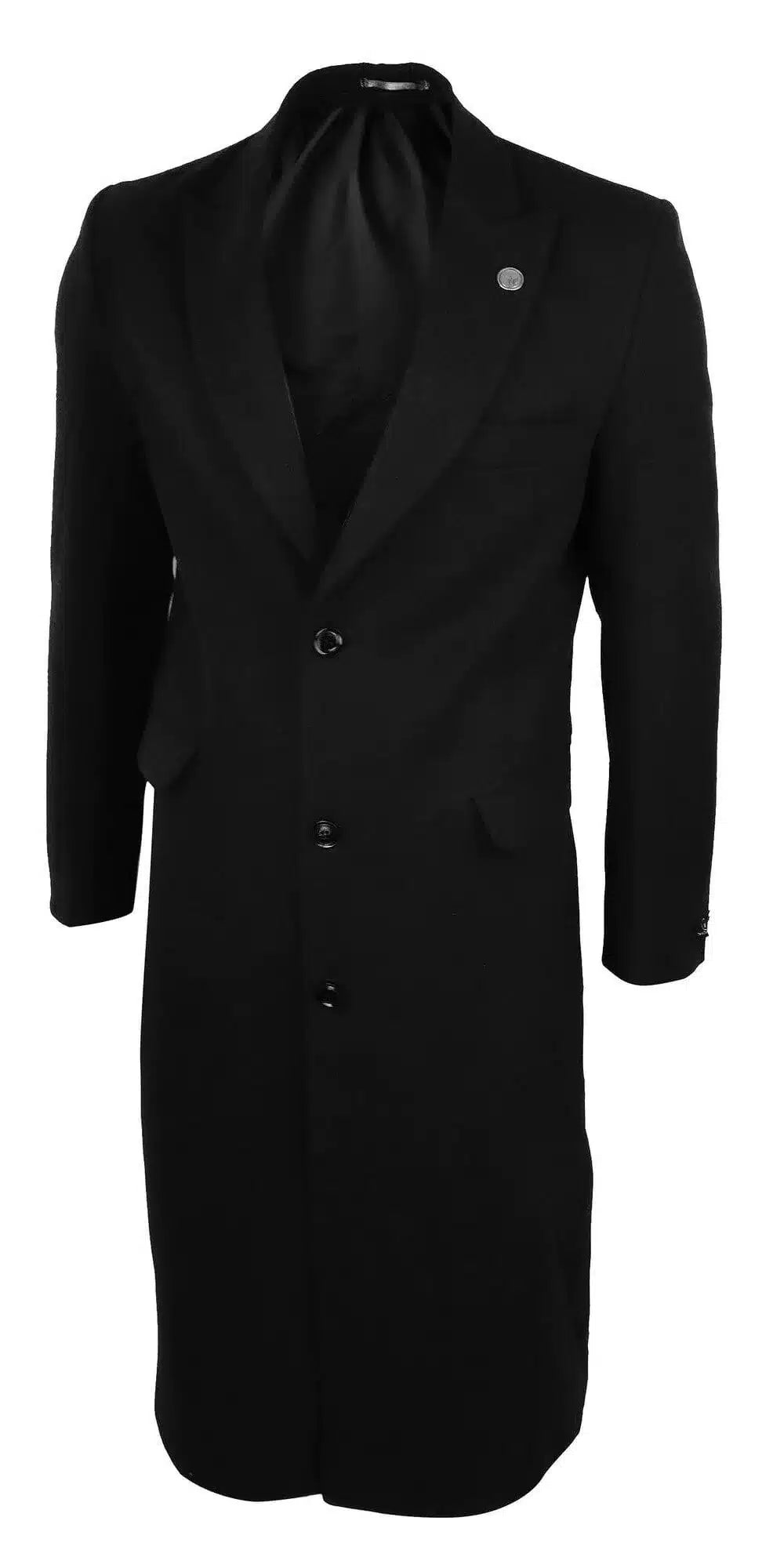 Compare as cores do sobretudo masculino comprido estilo Mac Jacket com toque de lã, preto, inspirado nos Blinders dos anos 1920.