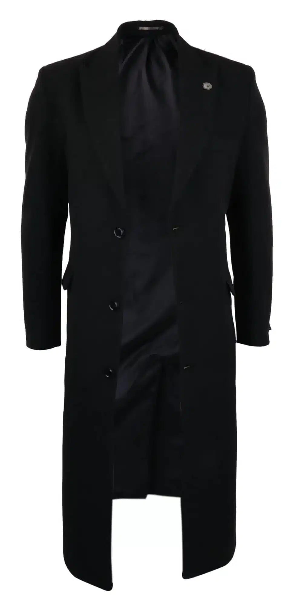 Compare as cores do sobretudo masculino comprido estilo Mac Jacket com toque de lã, preto, inspirado nos Blinders dos anos 1920.