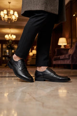 Lorenzo - Sapatos Oxford Masculinos em Couro Preto Polido