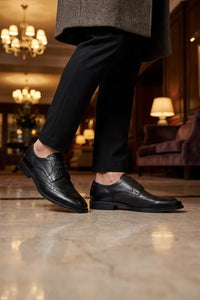 Lorenzo - Sapatos Oxford Masculinos em Couro Preto Polido