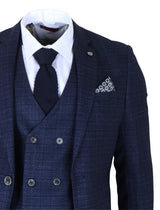 Luis - Terno masculino azul xadrez slim fit de 3 peças