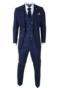 Luis - Terno masculino azul xadrez slim fit de 3 peças