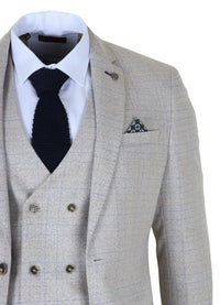 Luis - Terno masculino slim fit xadrez creme de 3 peças