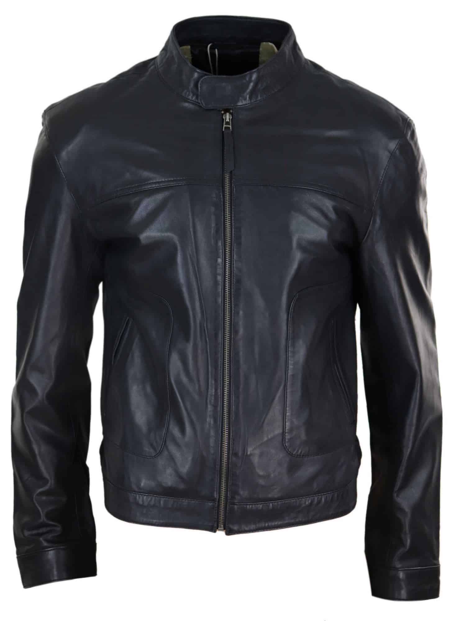 Jaqueta masculina clássica estilo motociclista em couro legítimo - Preta