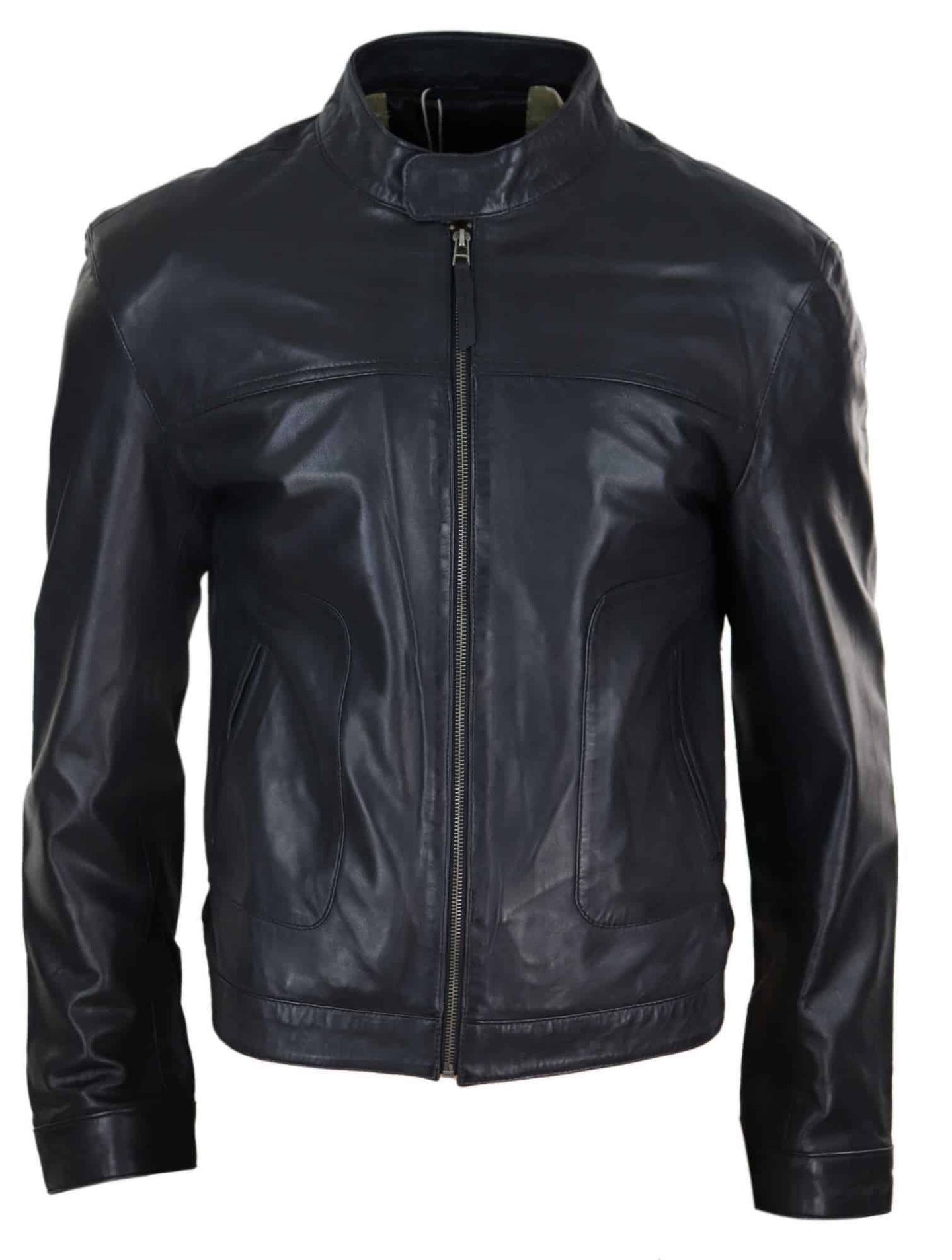 Jaqueta masculina clássica estilo motociclista em couro legítimo - Preta