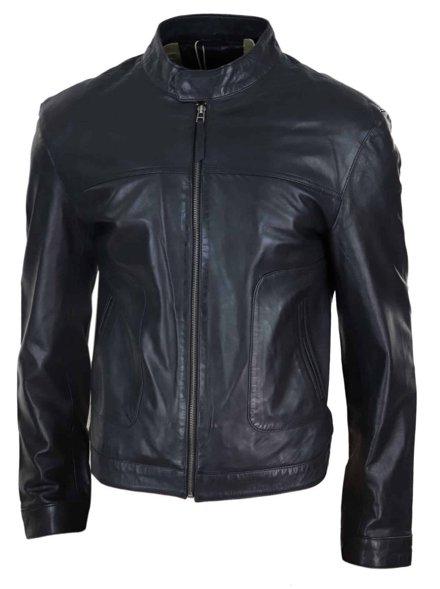 Jaqueta masculina clássica estilo motociclista em couro legítimo - Preta