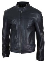 Jaqueta masculina clássica estilo motociclista em couro legítimo - Preta