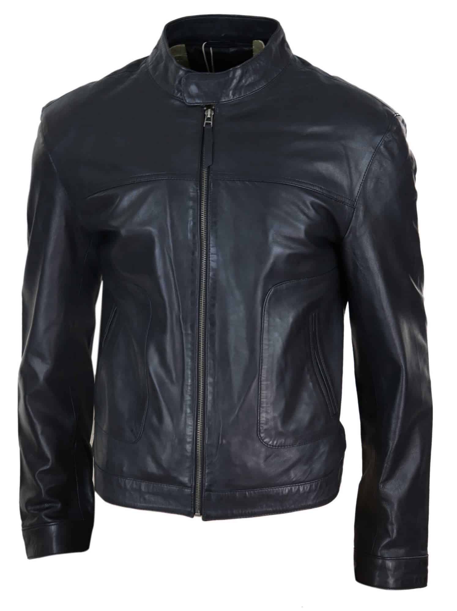 Jaqueta masculina clássica estilo motociclista em couro legítimo - Preta