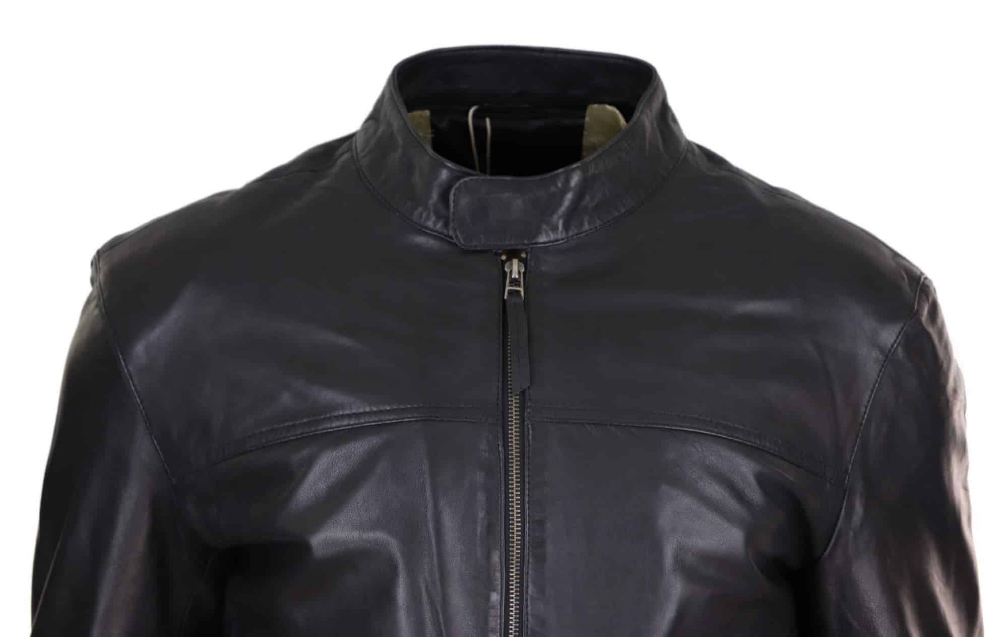 Jaqueta masculina clássica estilo motociclista em couro legítimo - Preta