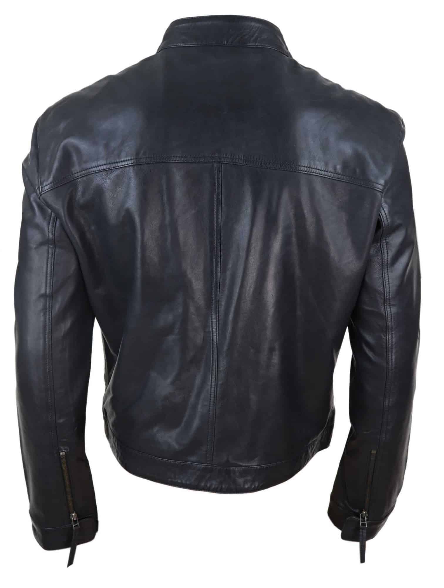 Jaqueta masculina clássica estilo motociclista em couro legítimo - Preta