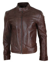 Jaqueta masculina clássica de couro estilo motociclista da Lear Leather - Marrom