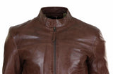 Jaqueta masculina clássica de couro estilo motociclista da Lear Leather - Marrom