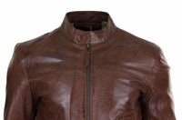Jaqueta masculina clássica de couro estilo motociclista da Lear Leather - Marrom