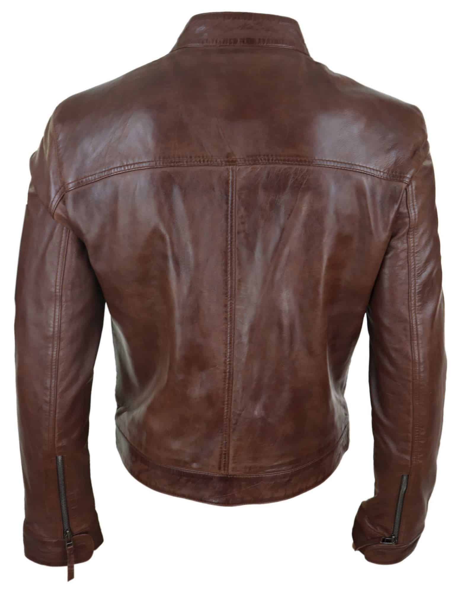 Jaqueta masculina clássica de couro estilo motociclista da Lear Leather - Marrom